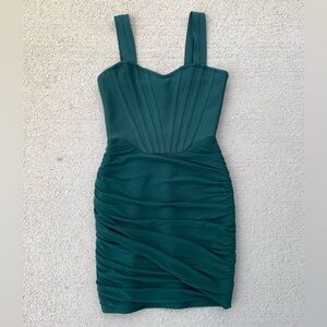 AKIRA Emerald Green Ruched Bodycon Mini Dress Corset Style Size M